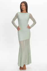 Lustre Long Sleeve Open Back Maxi Dress Sage