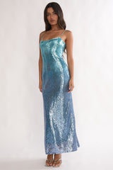 Astara Sequin Maxi Dress Gradient Blue
