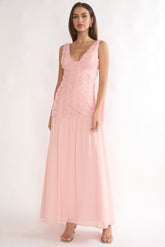 Marcellia Tied Back Maxi Dress Embellished Pink