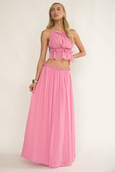 Marivelle Frill Trim Maxi Skirt Pink
