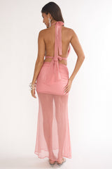 Jazmin Sheer Hem Maxi Skirt Peach