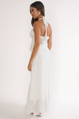 Caliah Ruffle Split Maxi Skirt Polka Dot Ivory