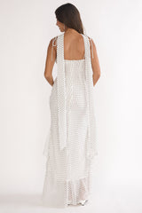Emmara Tied Shoulder Maxi Dress Polka Dot White