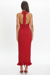 Ray Of Light Ruched Halterneck Maxi Dress Wine