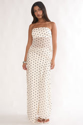 Jerica Wrap Front Maxi Skirt Polka Dot Beige