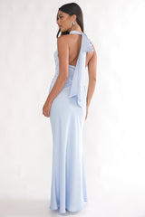 Scotlyn Applique Trim Halter Maxi Dress Blue