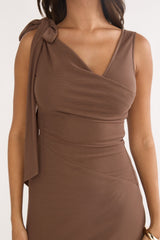 Cavelle Tie Shoulder Mesh Maxi Dress Chocolate