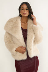 Harlequinn Oversized Lapel Faux Fur Jacket Taupe
