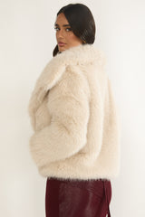 Harlequinn Oversized Lapel Faux Fur Jacket Taupe