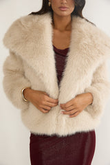 Harlequinn Oversized Lapel Faux Fur Jacket Taupe