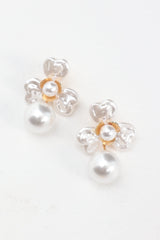 Triniti Drop Flower Earrings Gold Pearl