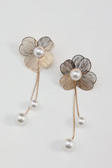 Posey Flower Pearl Drop Earrings Gold