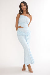 Luli One-Shoulder Cut-Out Maxi Dress Textured Light Blue