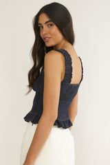 Pacer Smocked Top Indigo