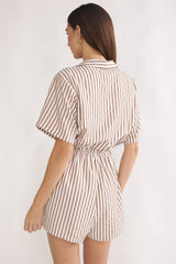 Devon Tie Front Romper Stripe Chocolate