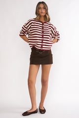 Ivyn Button Front Knitwear Top Stripe Crimson