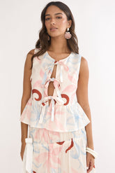 Salty Sea Front Tie Bow Top Floral