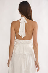 Under The Moons Tied Front Halter Top White