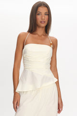 Tilah Asymmetric Ruched Top Cream