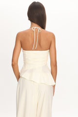 Tilah Asymmetric Ruched Top Cream