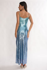 Astara Sequin Maxi Dress Gradient Blue
