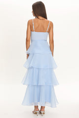 Margarida Layered Sweetheart Neckline Maxi Dress Blue