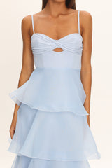 Margarida Layered Sweetheart Neckline Maxi Dress Blue