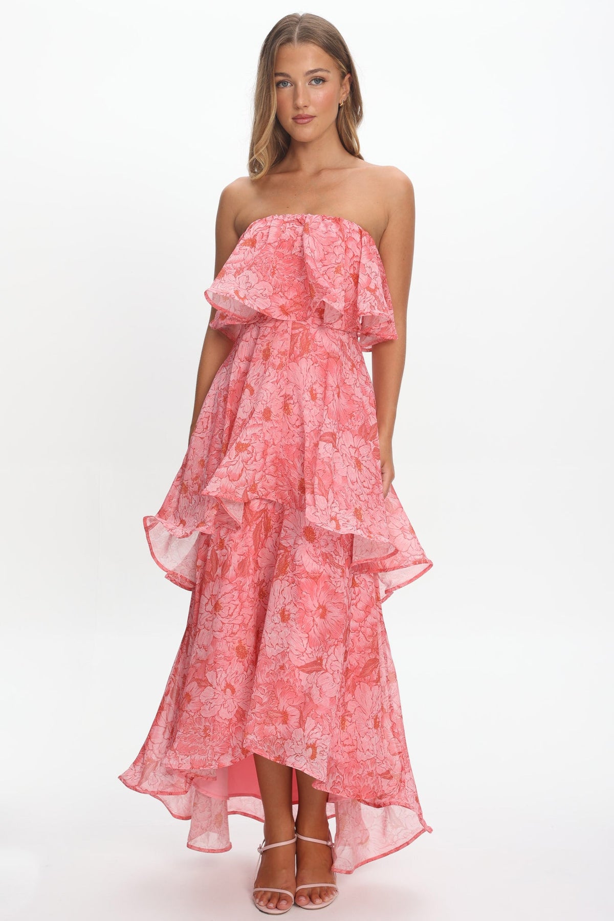 Honfleur Strapless Layered Maxi Dress Print Pink