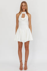 Charlene Cowl Halterneck Mini Dress White