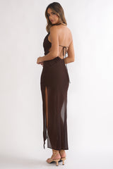 Make It Count Backless Cowl Maxi Dress Chocolate