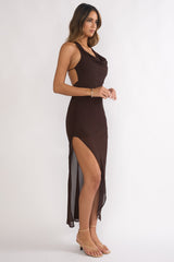 Make It Count Backless Cowl Maxi Dress Chocolate