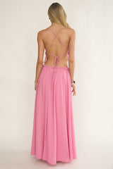 Marivelle Frill Trim Maxi Skirt Pink