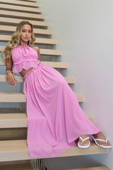 Marivelle Frill Trim Maxi Skirt Pink