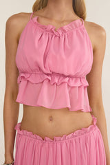Marivelle String Tie Open Back Top Pink
