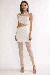 Havira Lace Overlay Cut-Out Maxi Dress White