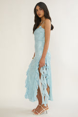 Sky's The Limit Ruffle Maxi Dress Sequin Blue