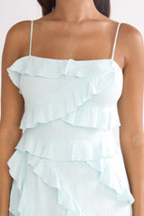 Arrabel Ruffle Split Maxi Dress Blue