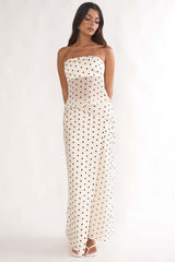 Jerica Wrap Front Maxi Skirt Polka Dot Beige