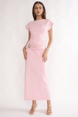 Briona Short Sleeve Buckle Maxi Dress Pink