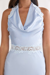 Scotlyn Applique Trim Halter Maxi Dress Blue