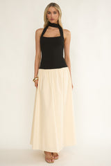 Elery Drop Waist Halter Maxi Dress Black/Cream