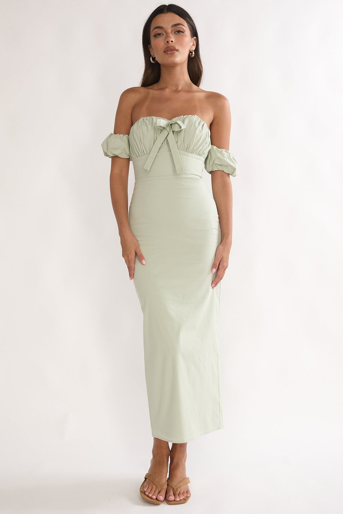 Maelis Off-Shoulder Puff Sleeve Maxi Dress Sage