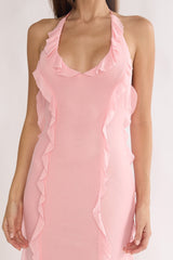 Collins Halter Ruffle Trim Maxi Dress Pink