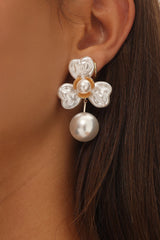 Triniti Drop Flower Earrings Gold Pearl