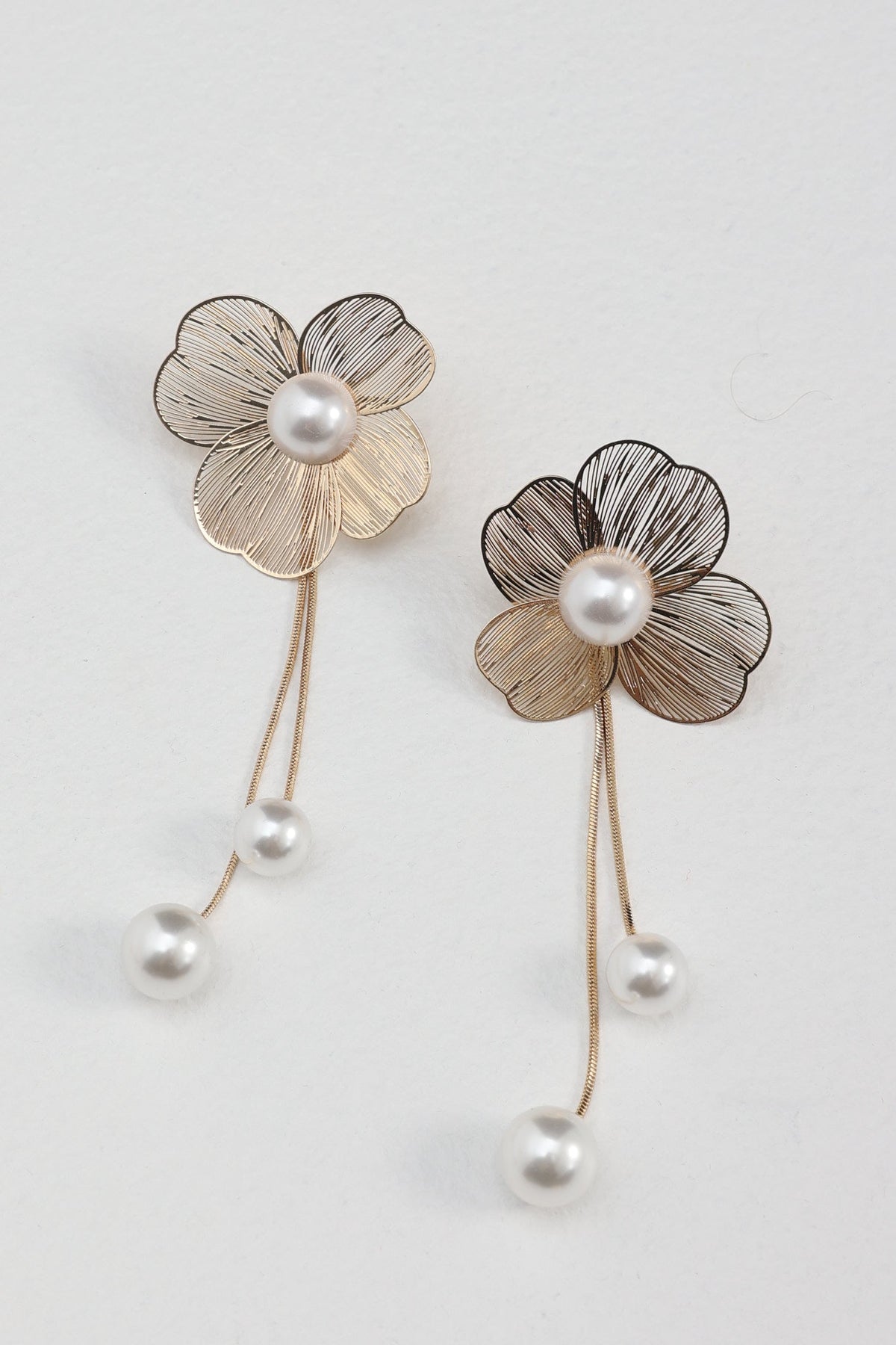 Posey Flower Pearl Drop Earrings Gold