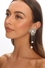 Posey Flower Pearl Drop Earrings Gold