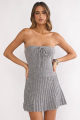 Hollis Strapless Pleat Hem Knit Mini Dress Charocal