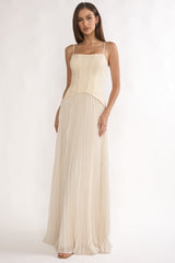 Cambridge Accordion Pleat Corset Dress Cream
