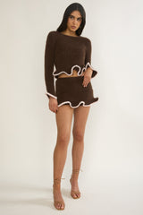Pailin Lettuce Edge Knit Top Brown