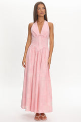 Sundrenched Halter Maxi Dress Checker Pink
